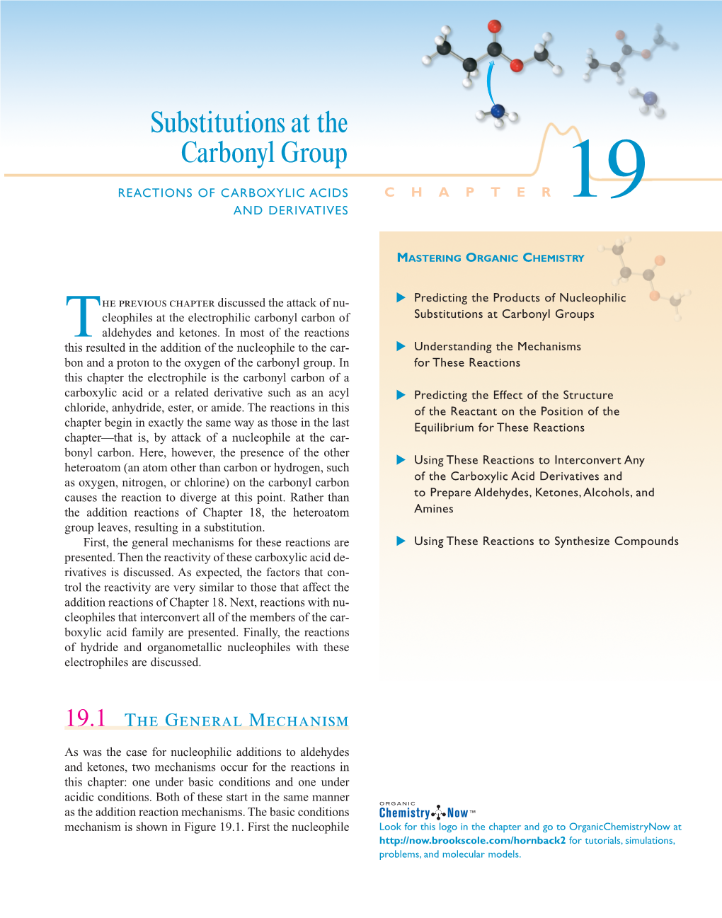 Substitutions at the Carbonyl Group REACTIONS of CARBOXYLIC ACIDS CHAPTER19 and DERIVATIVES