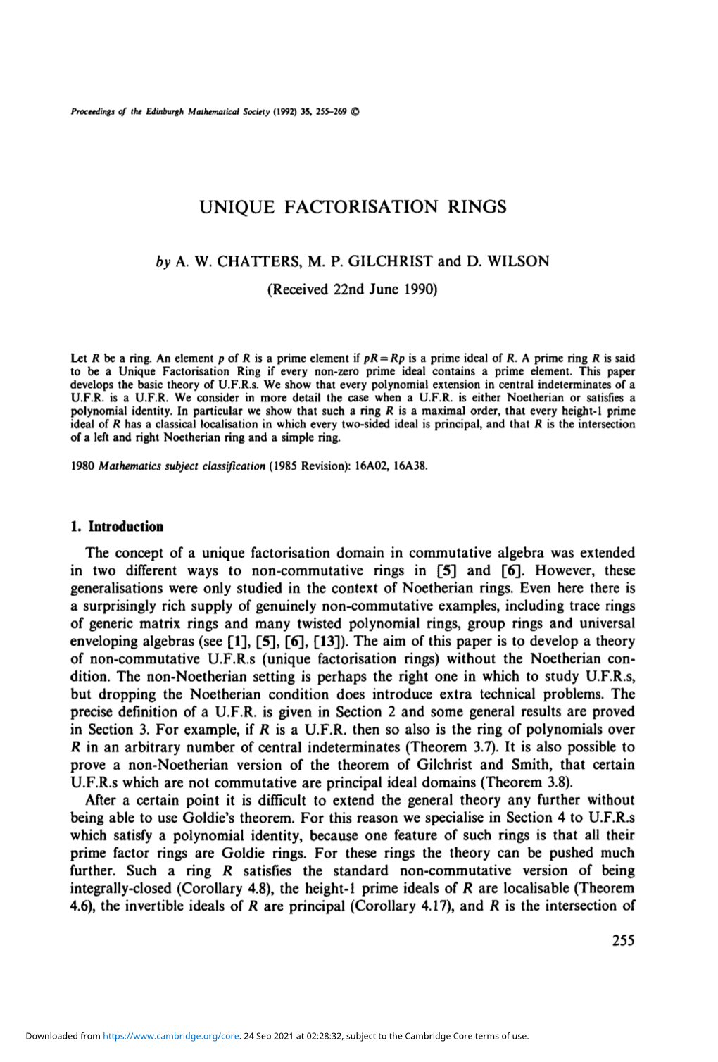 Unique Factorisation Rings