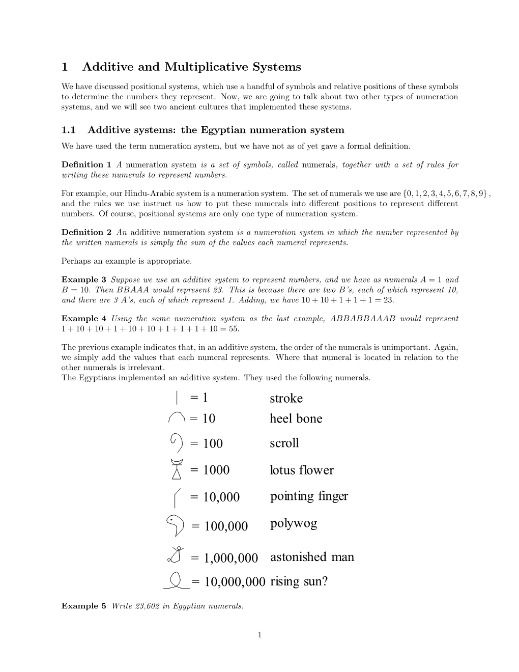 Additive Numeration System Is a Numeration System in Which the Number Represented by the Written Numerals Is Simply the Sum of the Values Each Numeral Represents