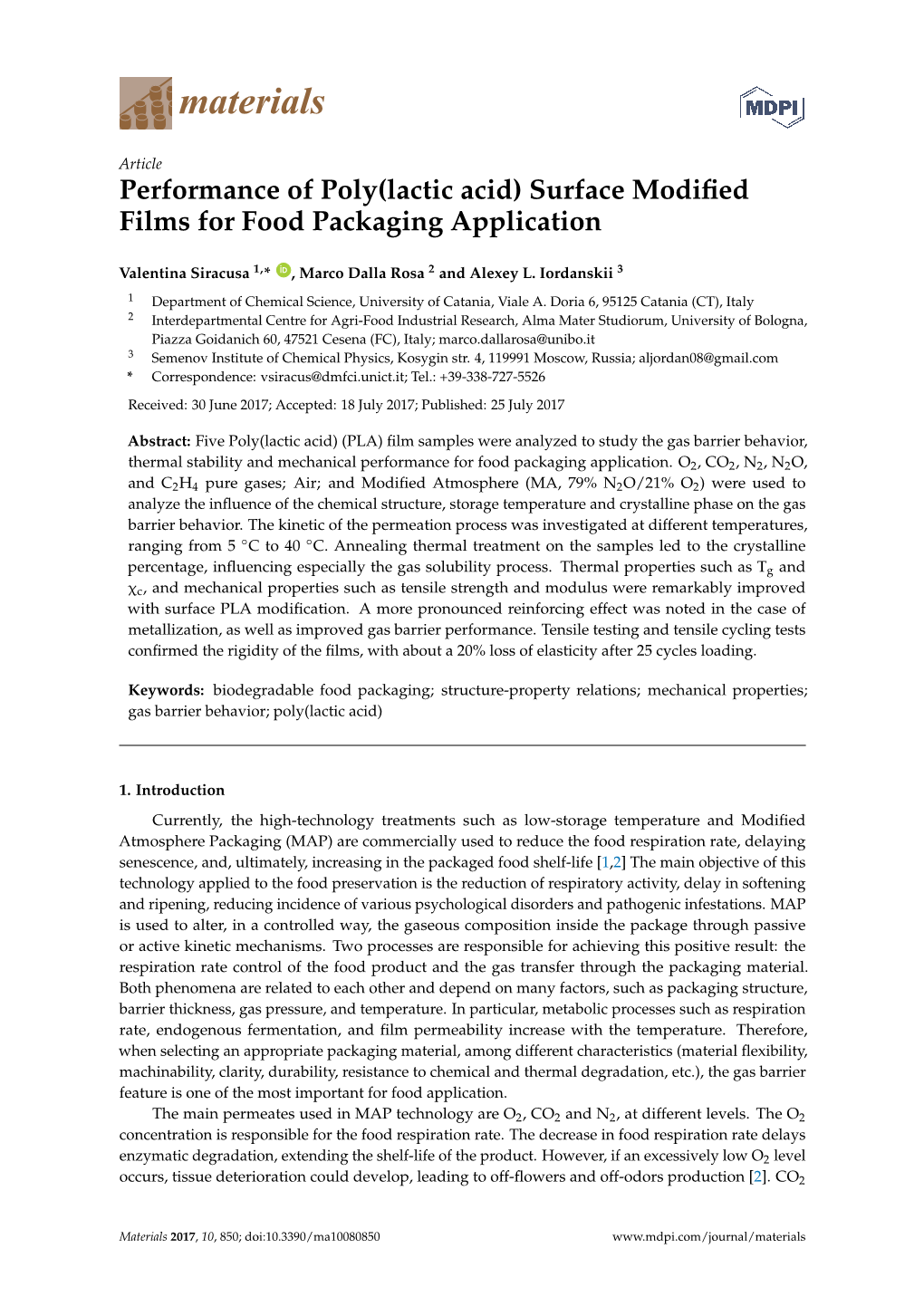 Performance of Poly(Lactic Acid) Surface Modified Films for Food