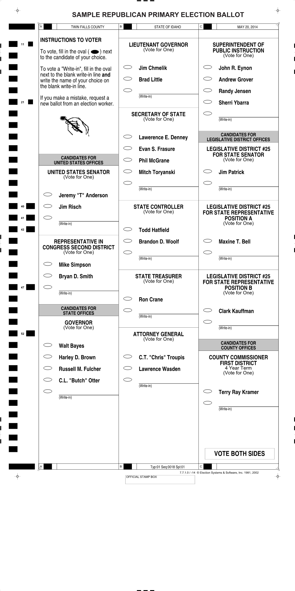 Sample Republican Primary Election Ballot