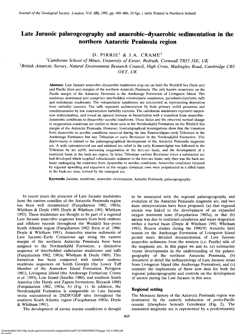 Late Jurassic Palaeogeography and Anaerobic-Dysaerobic Sedimentation in the Northern Antarctic Peninsula Region