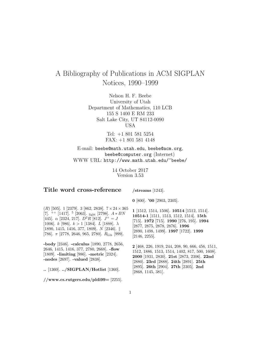 A Bibliography of Publications in ACM SIGPLAN Notices, 1990–1999