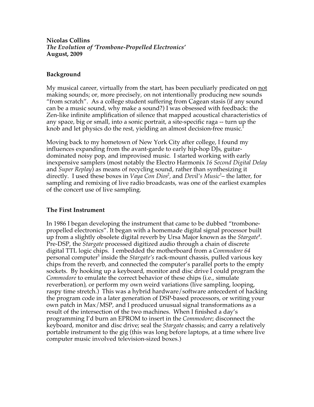 Nicolas Collins the Evolution of 'Trombone-Propelled Electronics