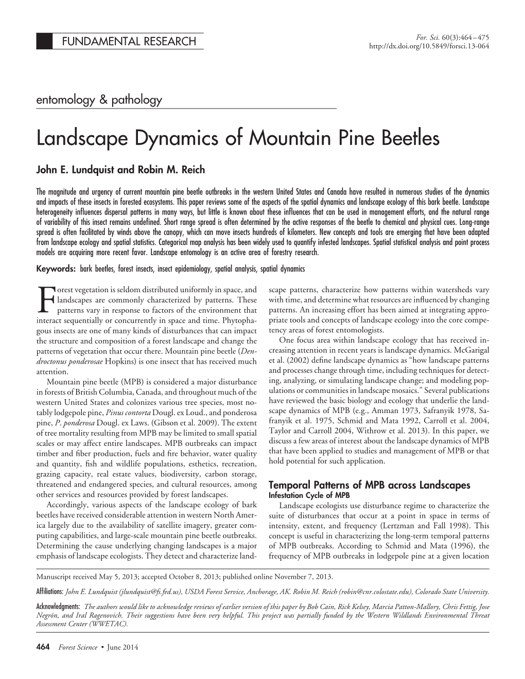 Landscape Dynamics of Mountain Pine Beetles