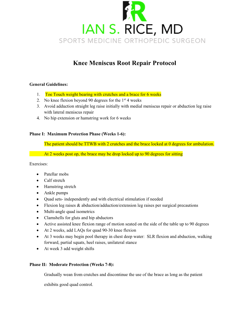 Knee Meniscus Root Repair Protocol