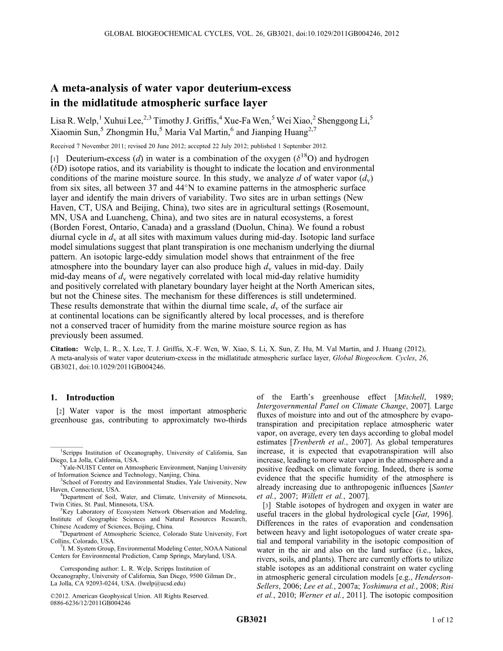 A Meta-Analysis of Water Vapor Deuterium-Excess in the Midlatitude Atmospheric Surface Layer Lisa R