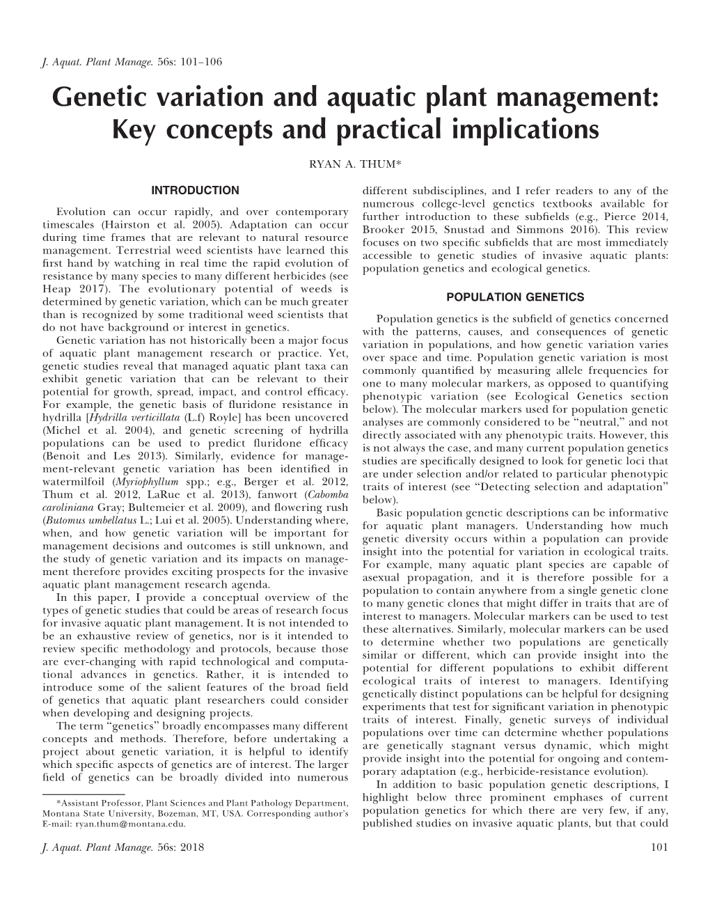 Genetic Variation and Aquatic Plant Management: Key Concepts and Practical Implications