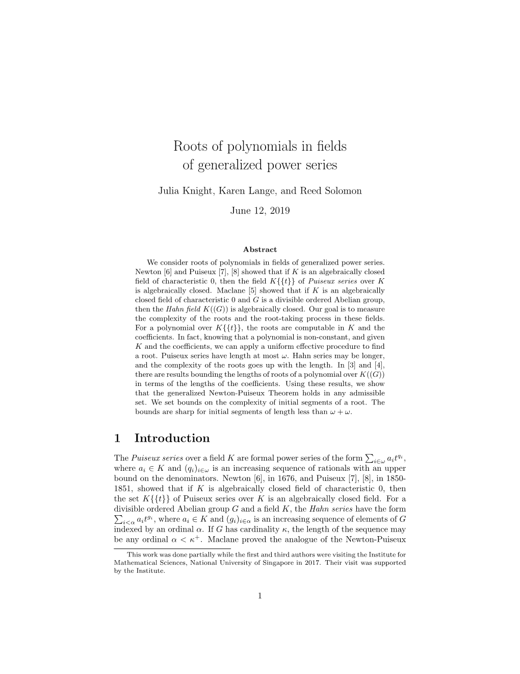 Roots of Polynomials in Fields of Generalized Power Series