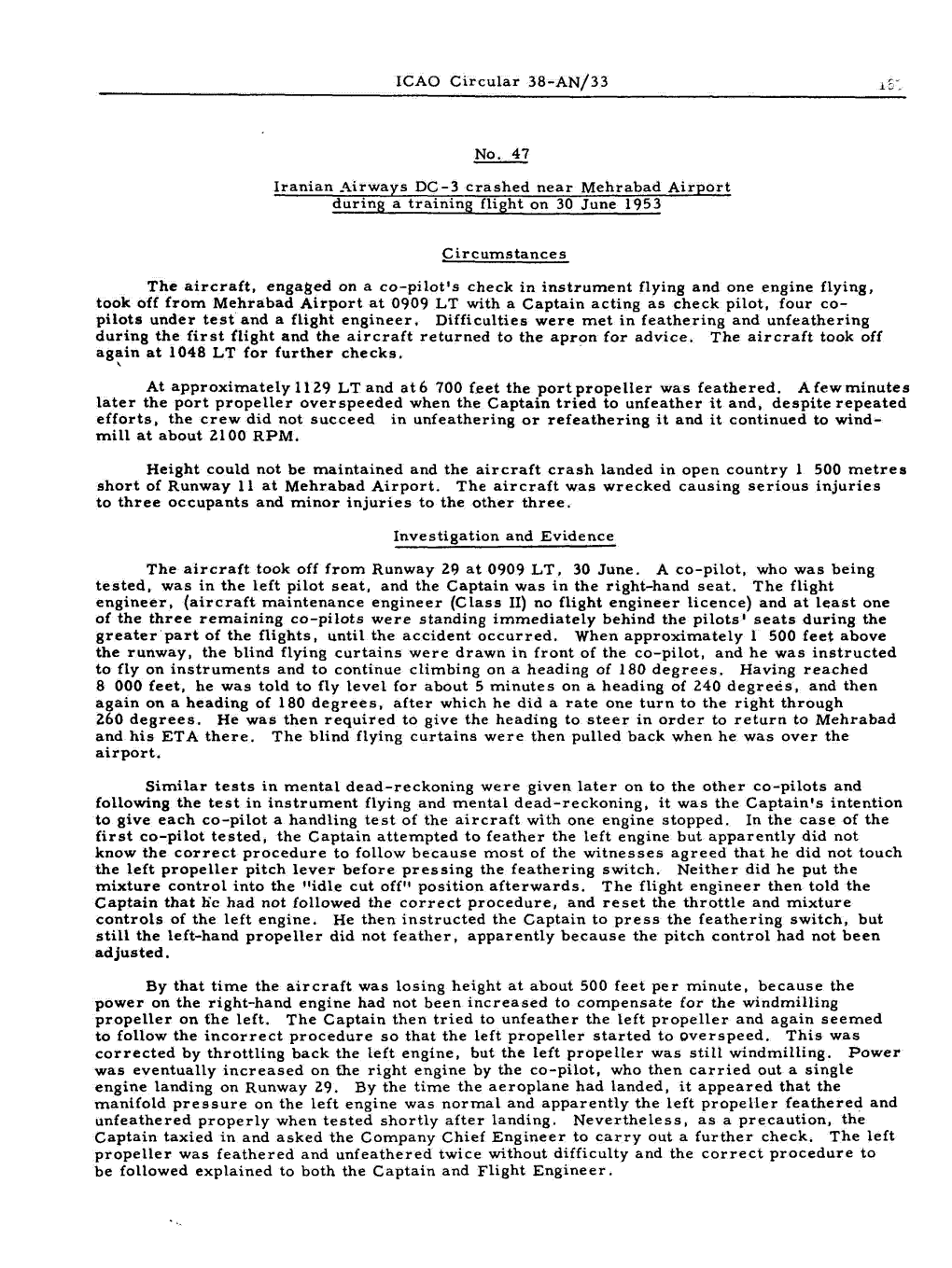 ICAO Circular 38-A~/33 No. 47 Iranian Tiirways DC-3 Crashed Near