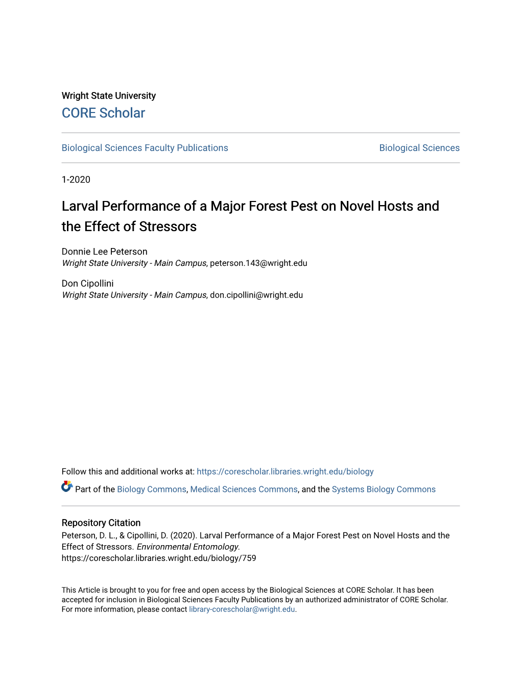 Larval Performance of a Major Forest Pest on Novel Hosts and the Effect of Stressors