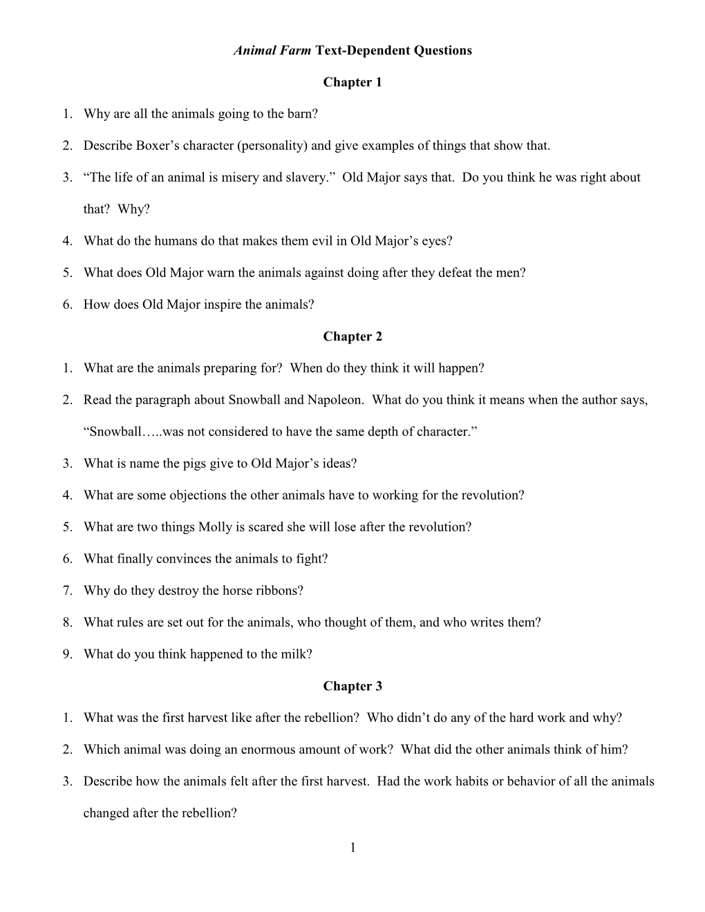 Animal Farm Comprehension Questions