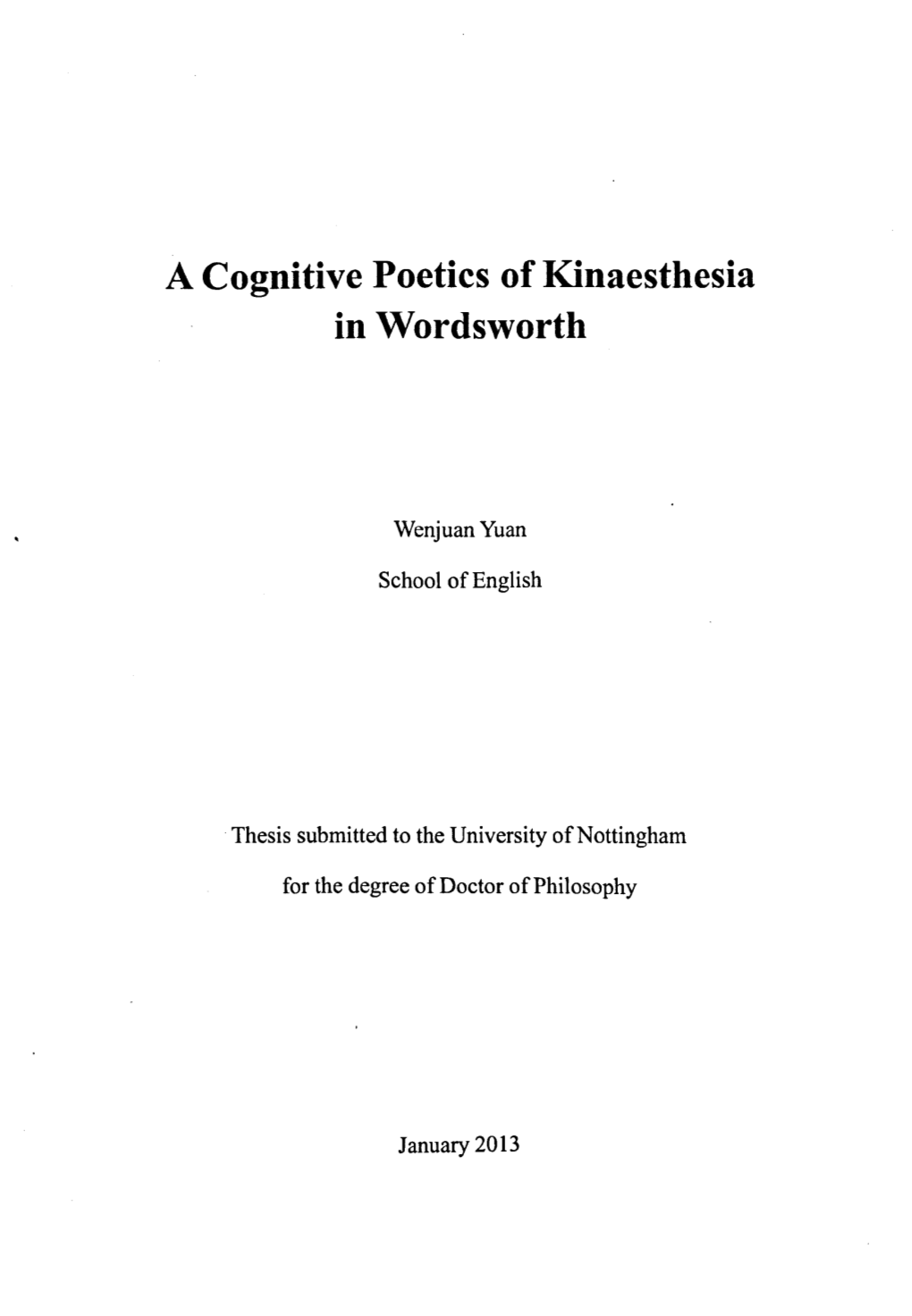 A Cognitive Poetics of Kinaesthesia in Wordsworth