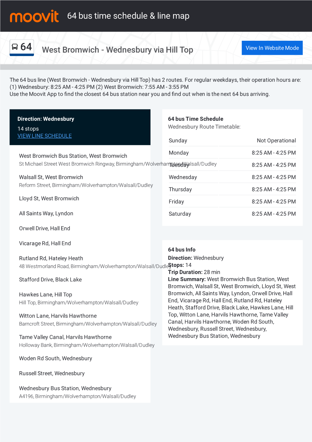 64 Bus Time Schedule & Line Route