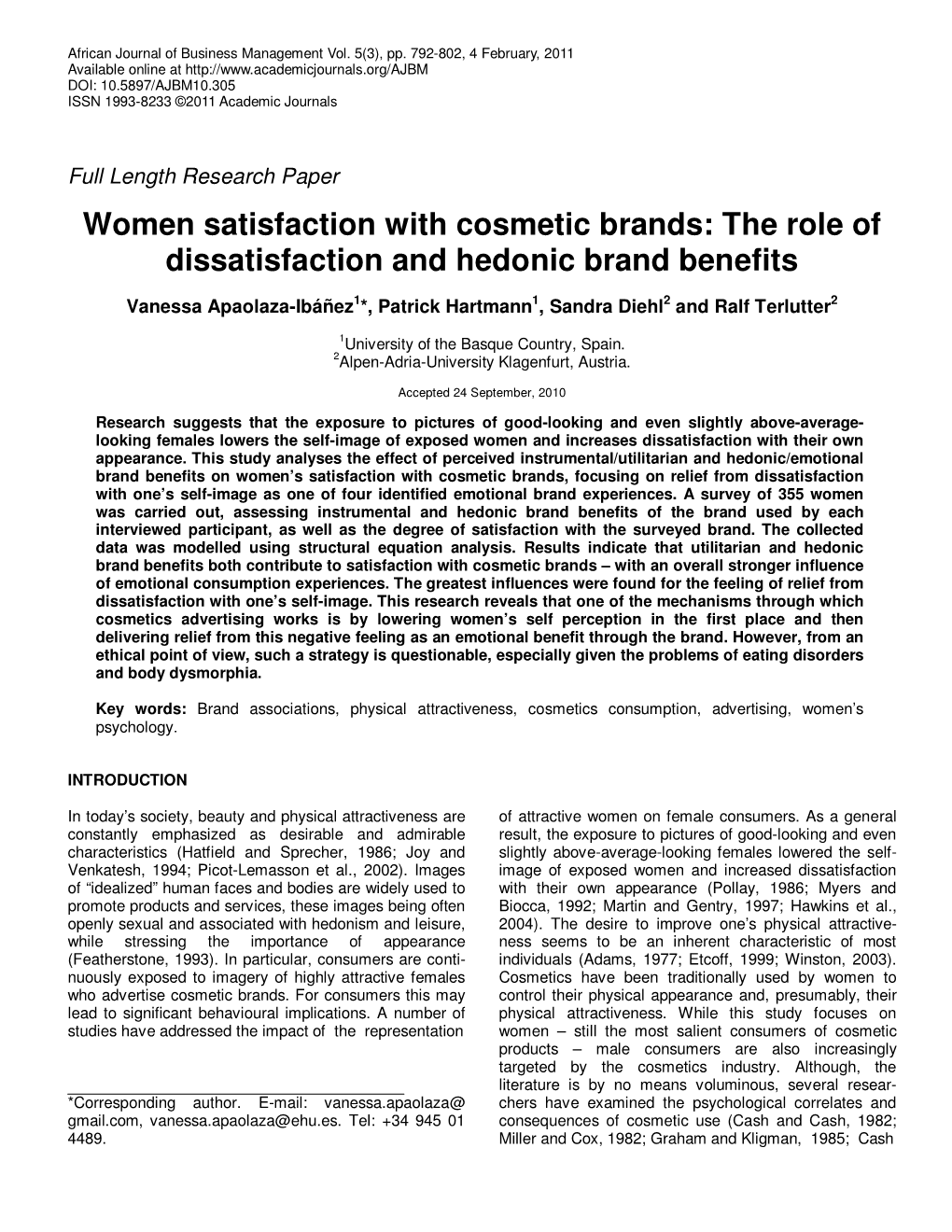 Women Satisfaction with Cosmetic Brands: the Role of Dissatisfaction and Hedonic Brand Benefits
