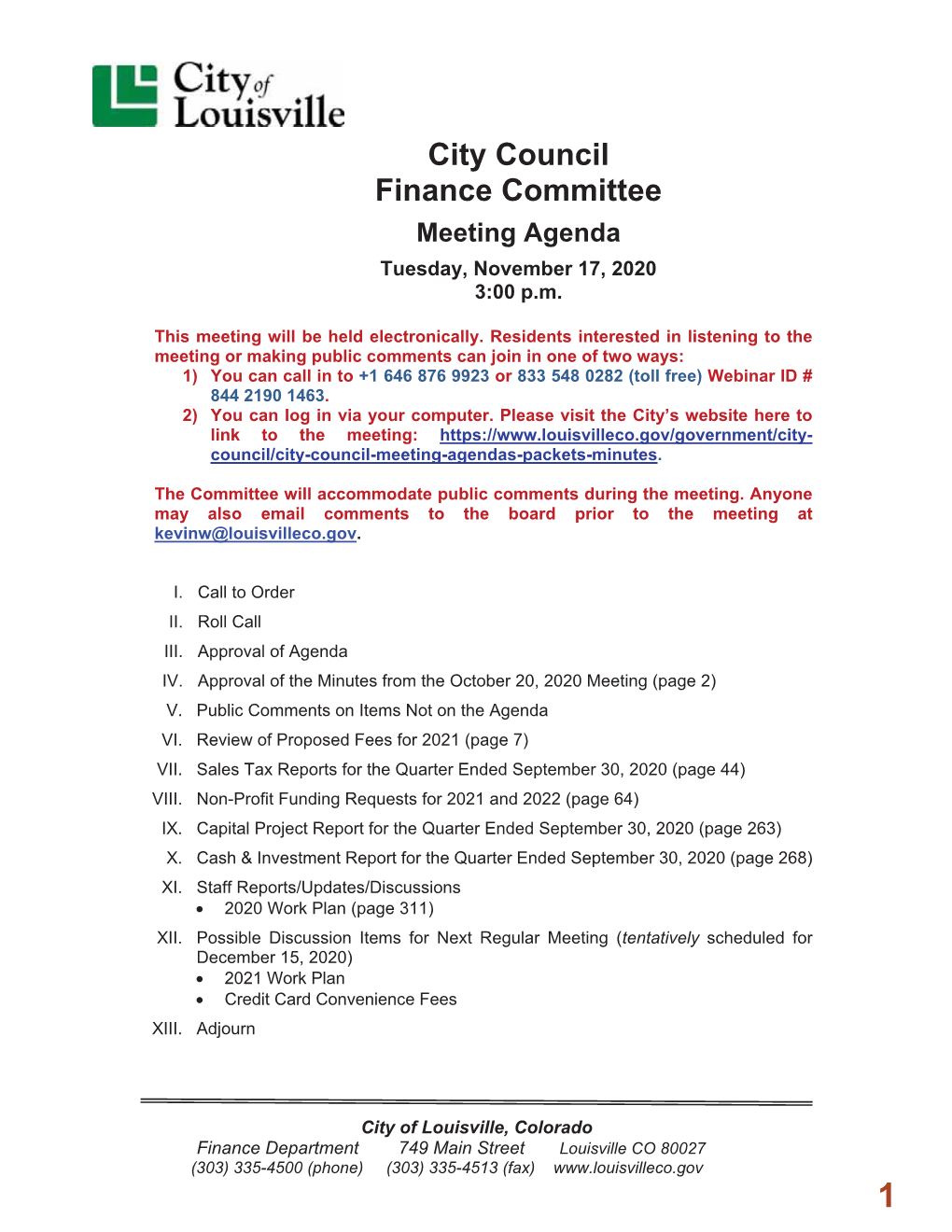 City Council Finance Committee