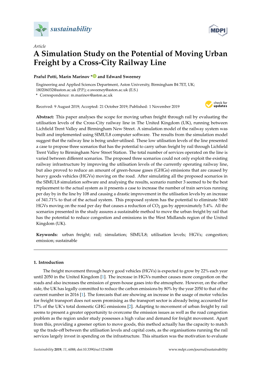 A Simulation Study on the Potential of Moving Urban Freight by a Cross-City Railway Line