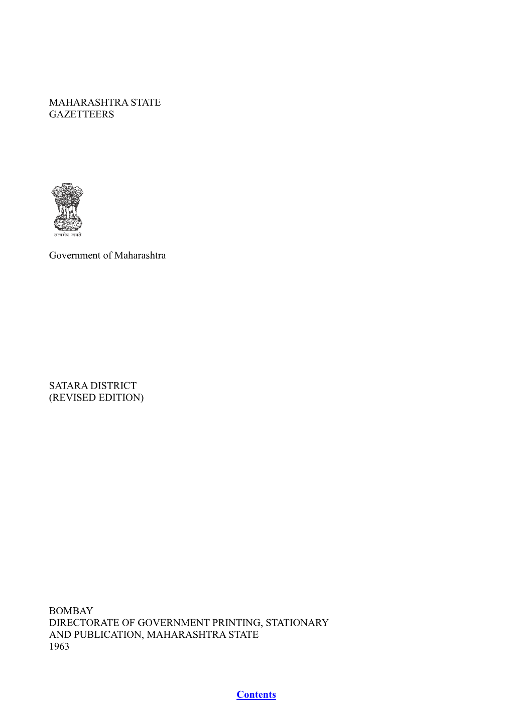 Contents MAHARASHTRA STATE GAZETTEERS Government Of