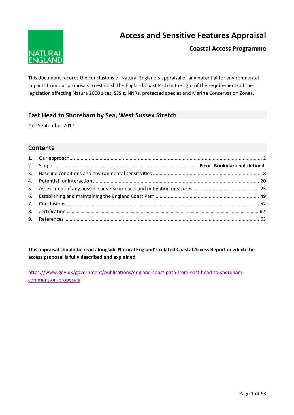 Access and Sensitive Features Appraisal Coastal Access Programme