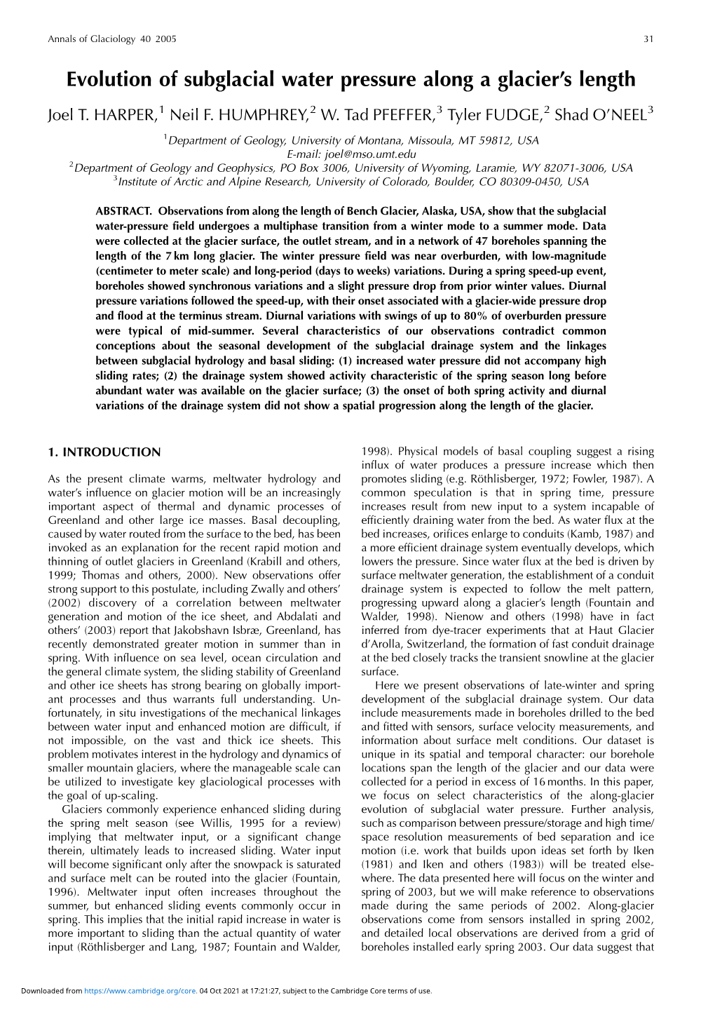 Evolution of Subglacial Water Pressure Along a Glacier's Length