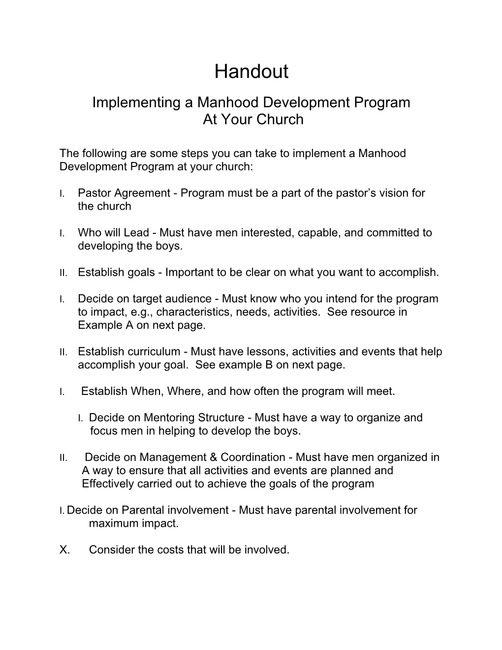 Implementing a Manhood Development Program