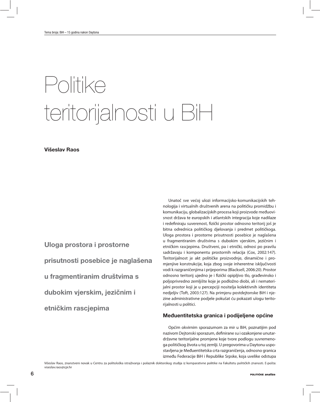 Politike Teritorijalnosti U Bih