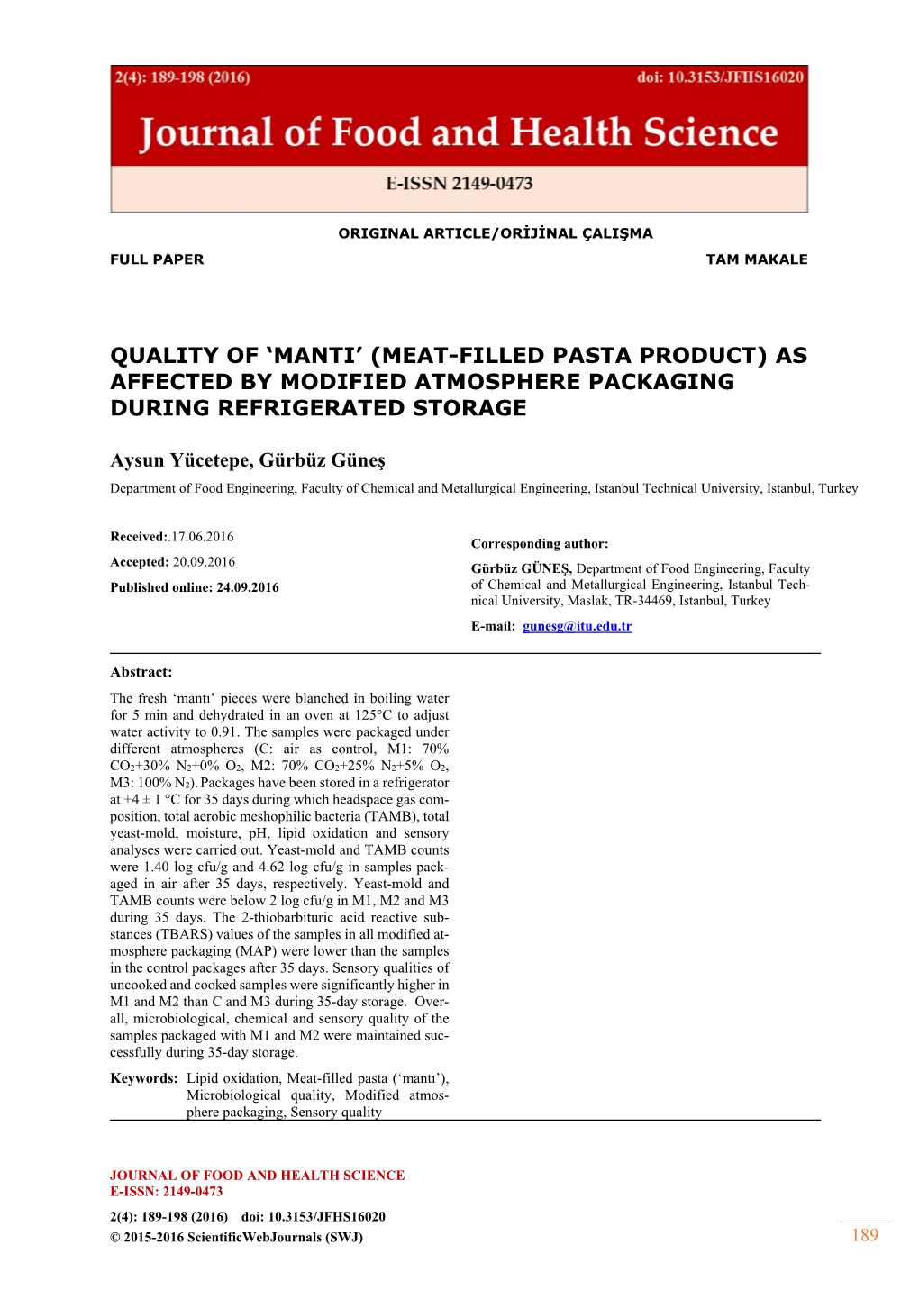 Quality of 'Manti' (Meat-Filled Pasta