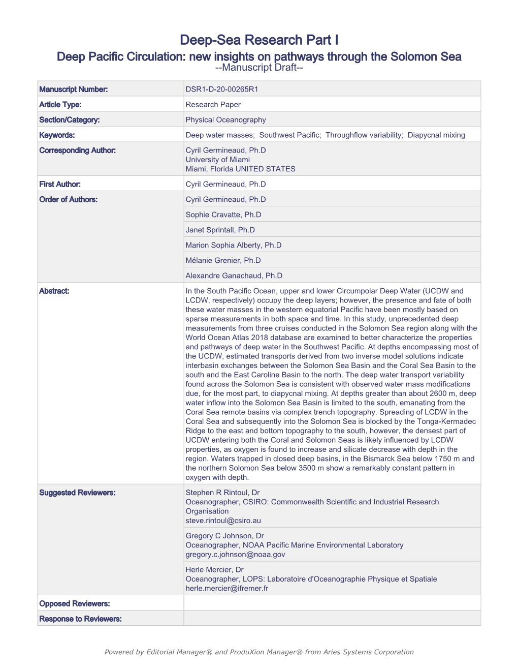 New Insights on Pathways Through the Solomon Sea --Manuscript Draft