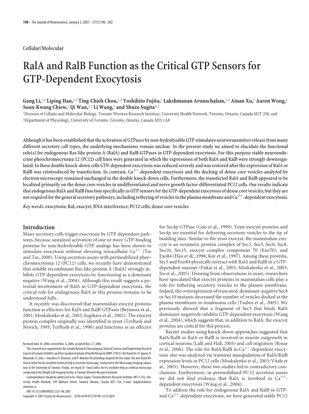 Rala and Ralb Function As the Critical GTP Sensors for GTP-Dependent Exocytosis