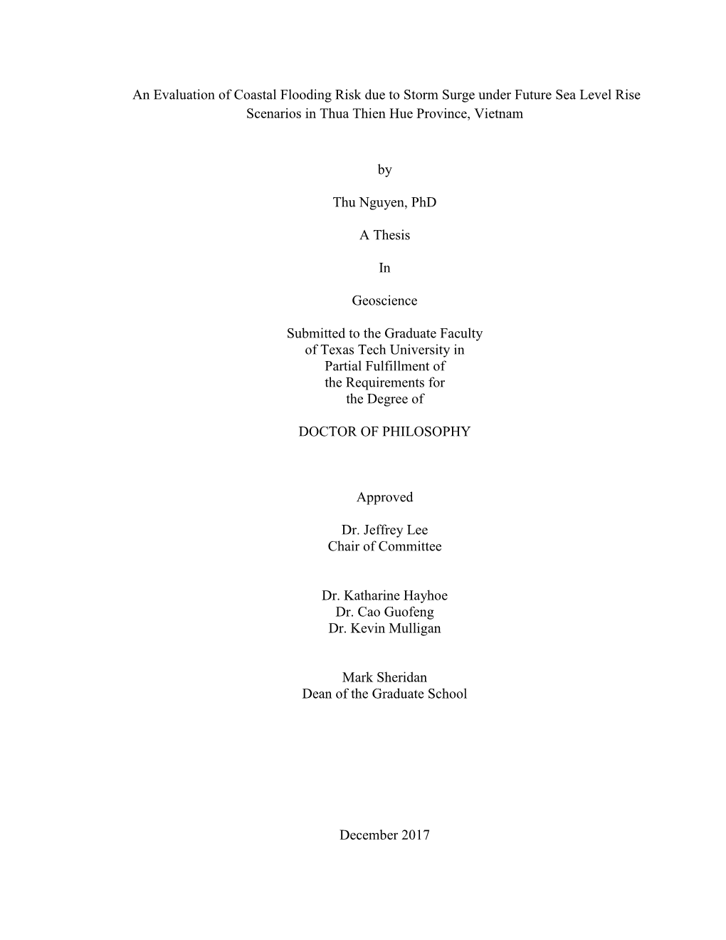 An Evaluation of Coastal Flooding Risk Due to Storm Surge Under Future Sea Level Rise Scenarios in Thua Thien Hue Province, Vietnam