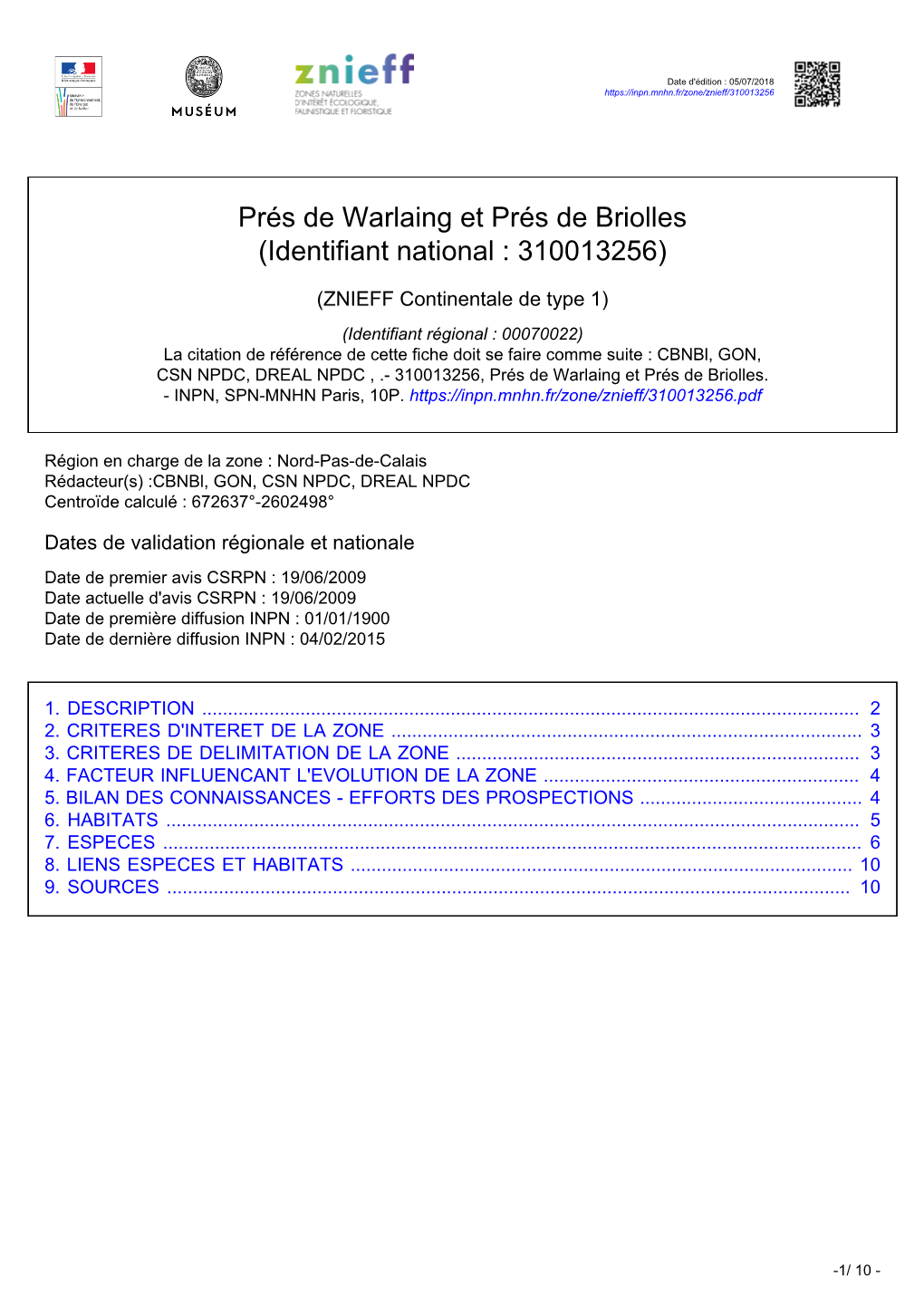 Prés De Warlaing Et Prés De Briolles (Identifiant National : 310013256)