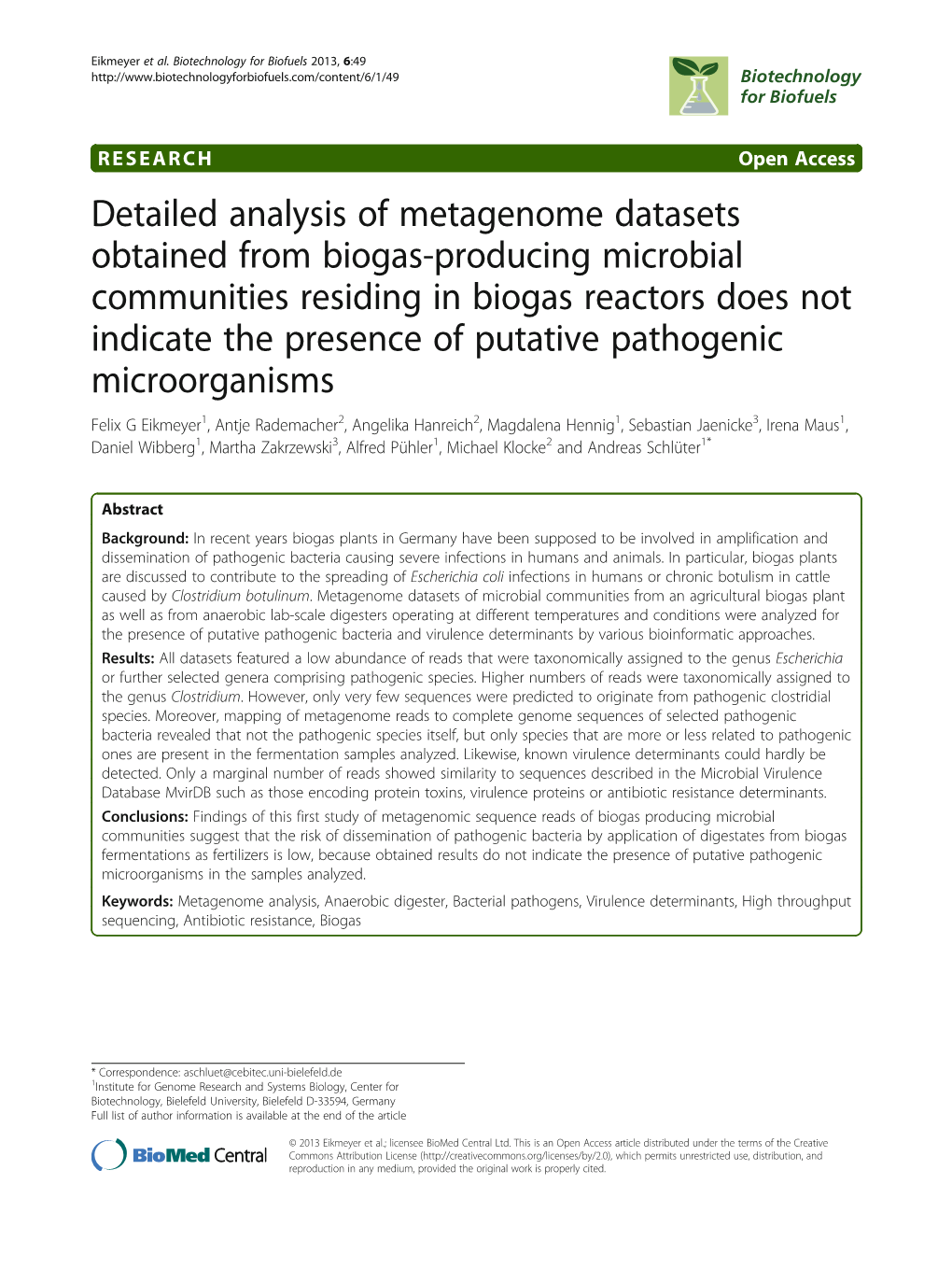 Detailed Analysis of Metagenome Datasets Obtained from Biogas