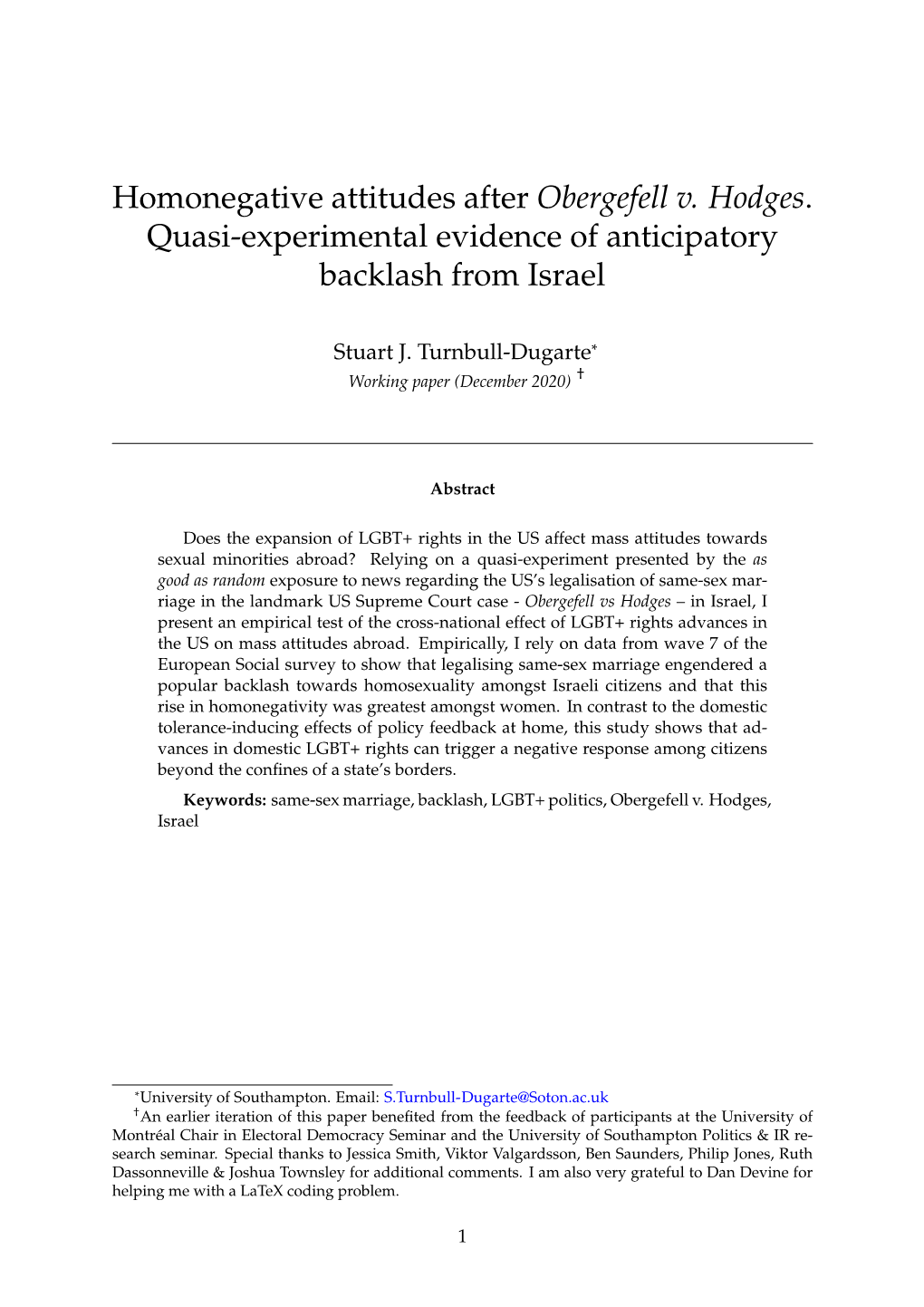 Homonegative Attitudes After Obergefell V. Hodges. Quasi-Experimental Evidence of Anticipatory Backlash from Israel