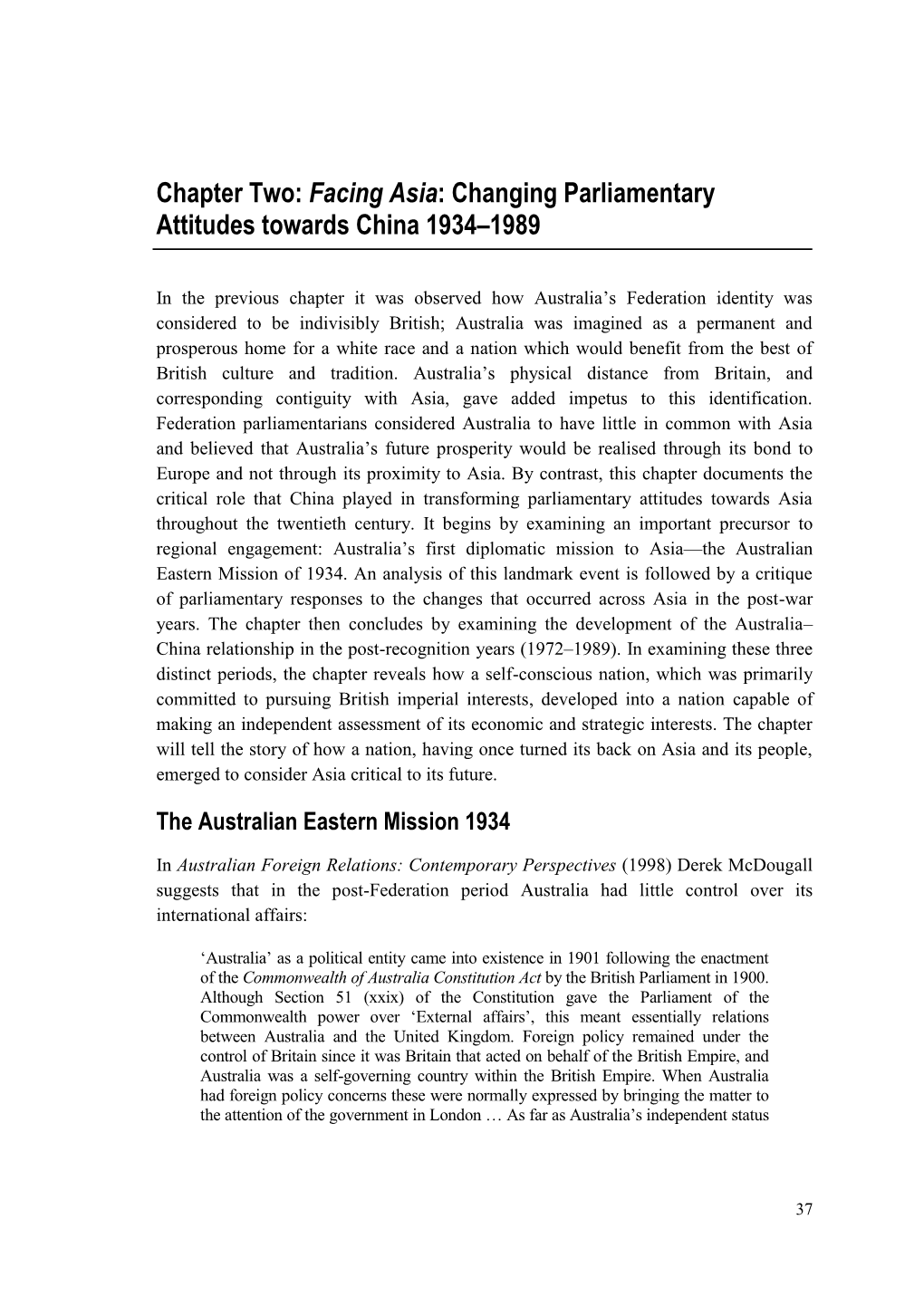 Chapter Two: Facing Asia: Changing Parliamentary Attitudes Towards China 1934–1989