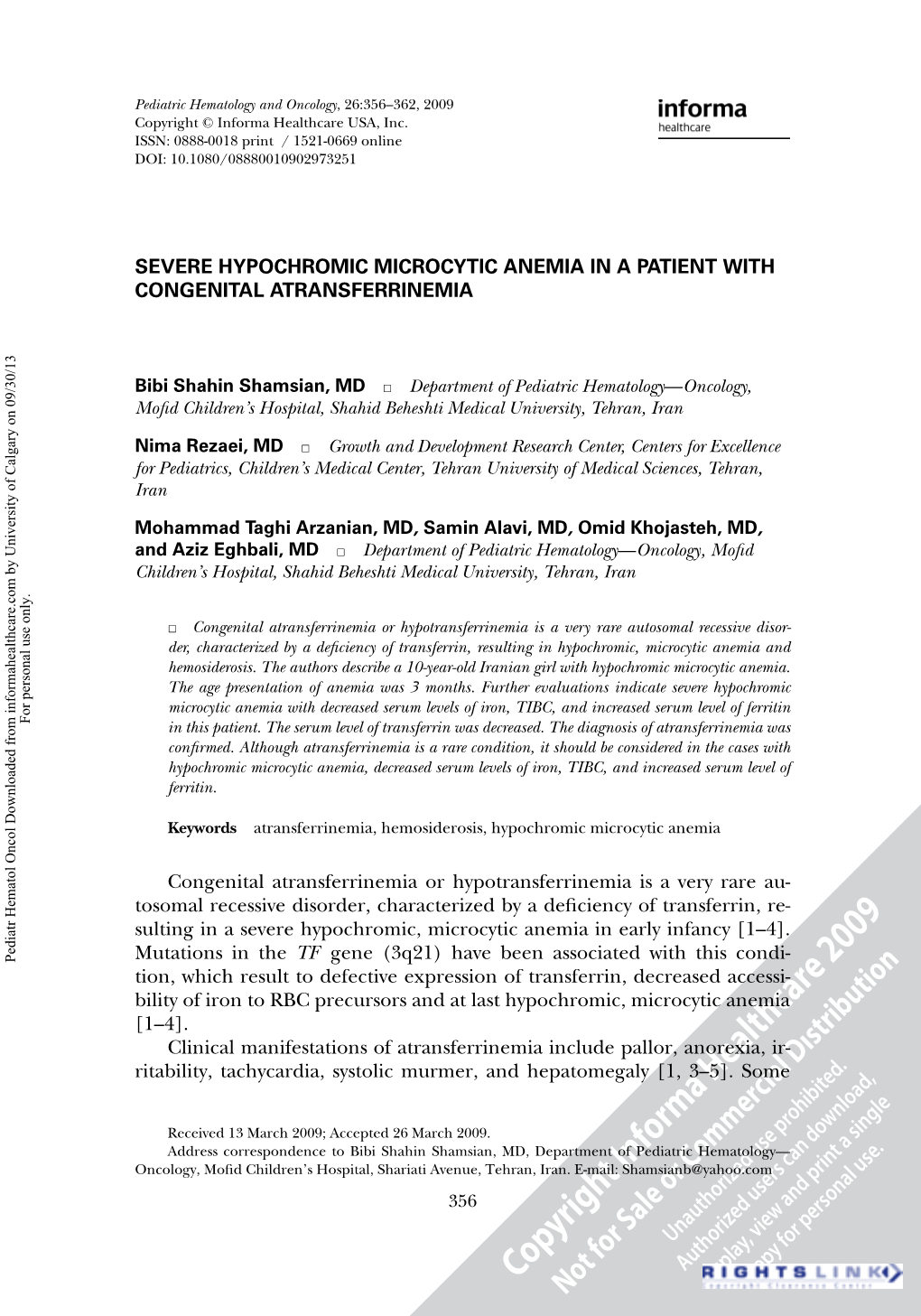 Severe Hypochromic Microcytic Anemia in a Patient with Congenital Atransferrinemia