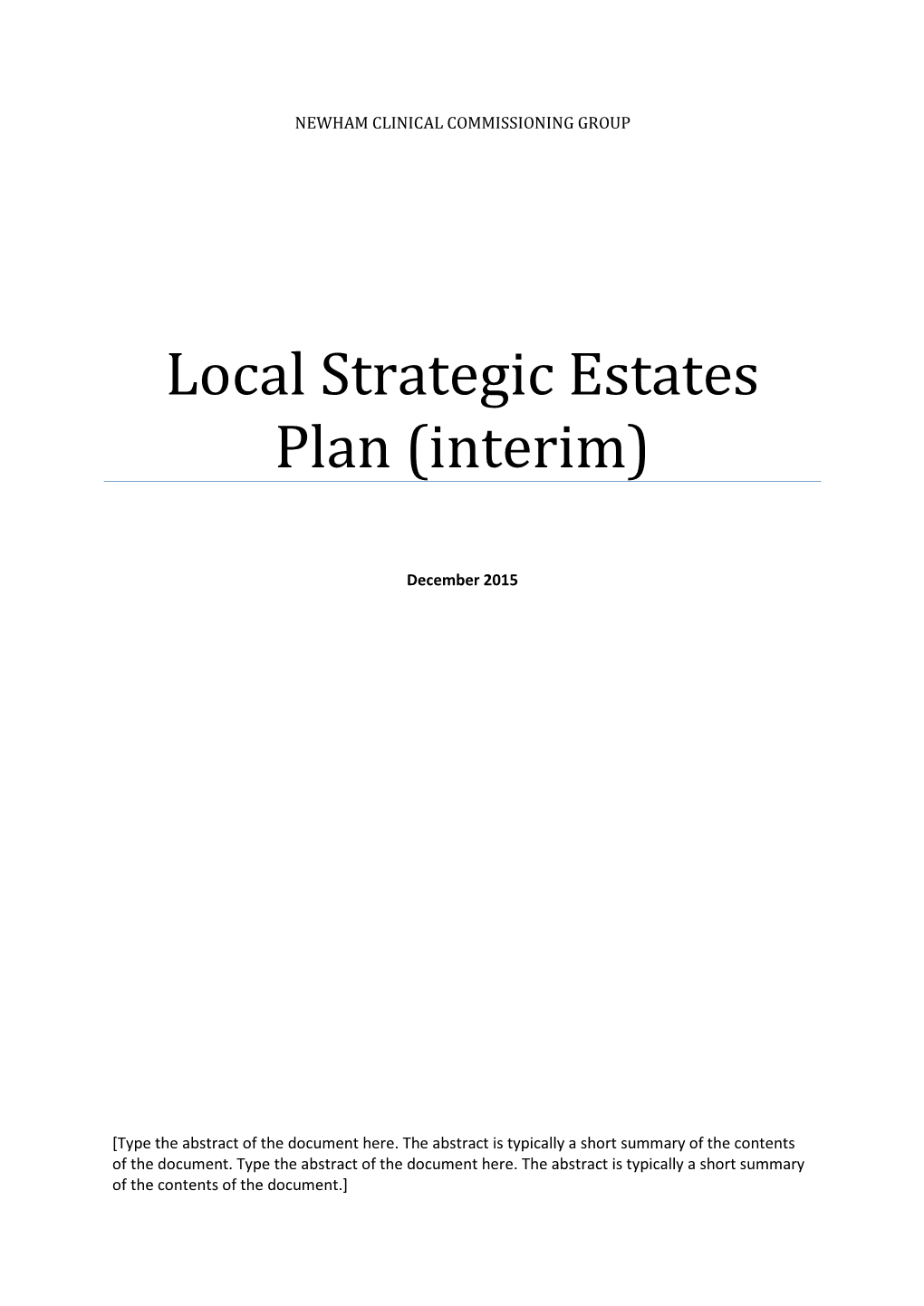 Local Strategic Estates Plan (Interim)