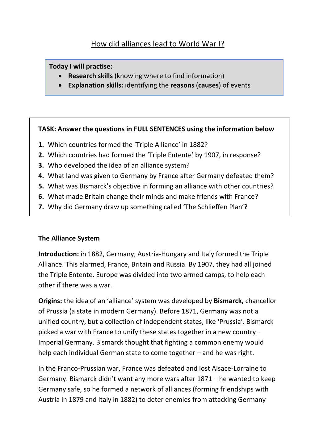 How Did Alliances Lead to World War I?