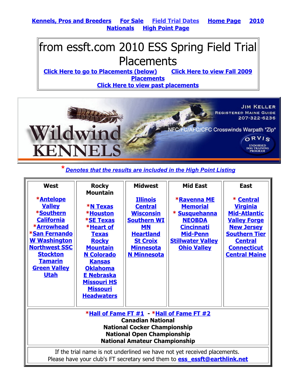 From Essft.Com 2010 ESS Spring Field Trial Placements