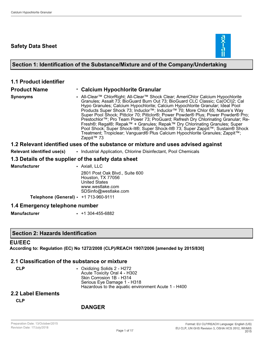 Safety Data Sheet Section 1: Identification of the Substance