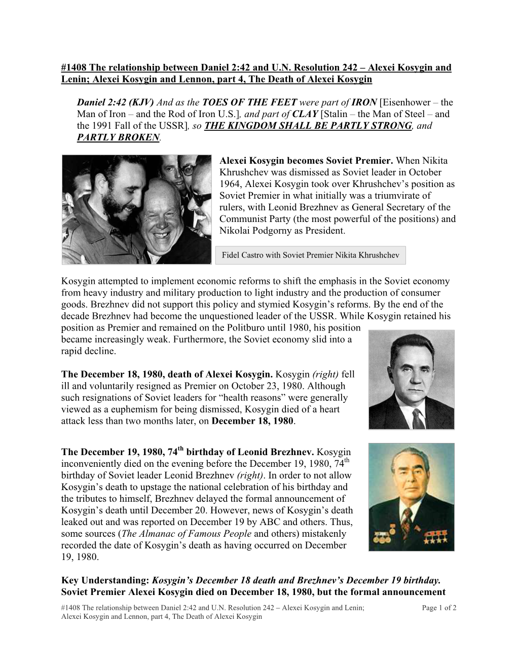 Alexei Kosygin and Lenin; Alexei Kosygin and Lennon, Part 4, the Death of Alexei Kosygin