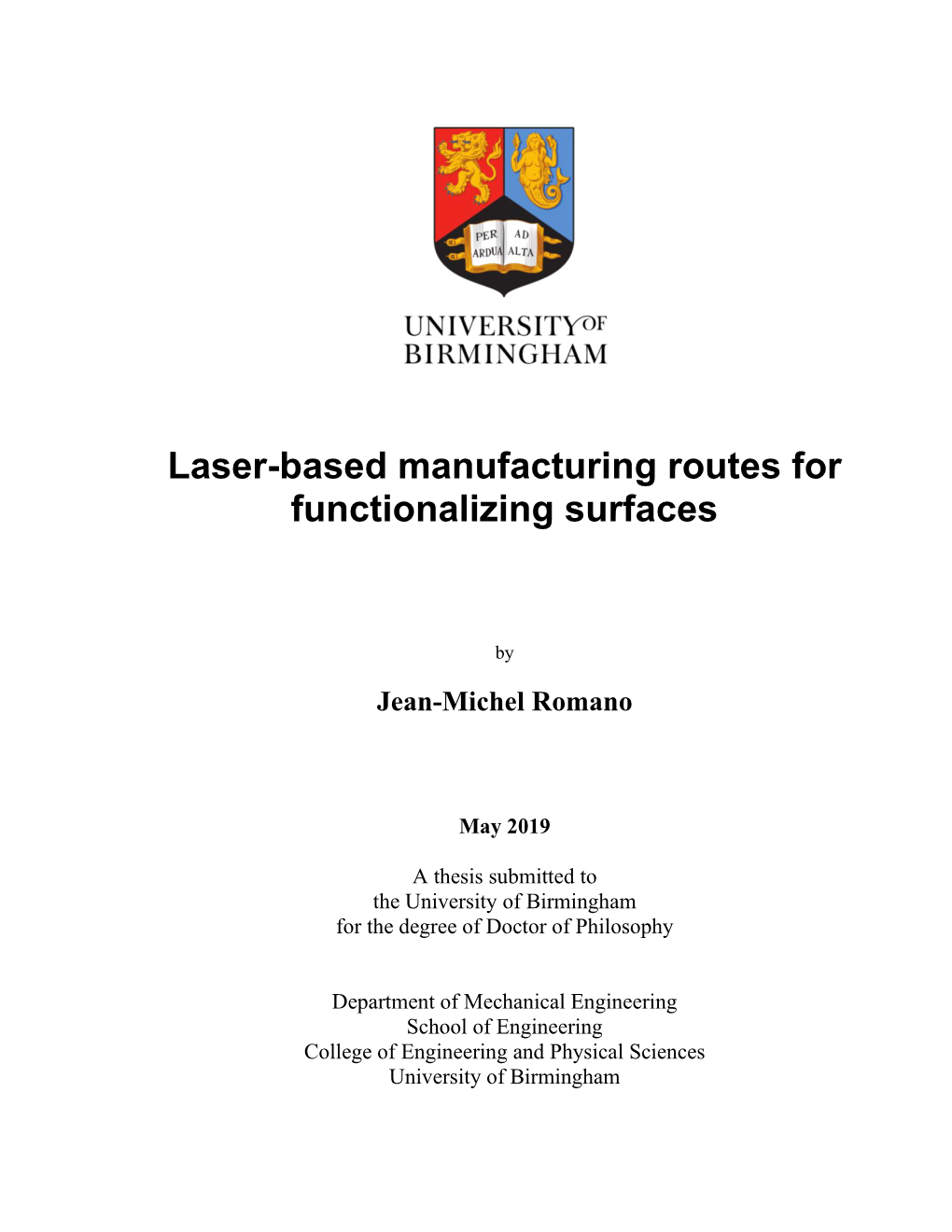 Laser-Based Manufacturing Routes for Functionalizing Surfaces