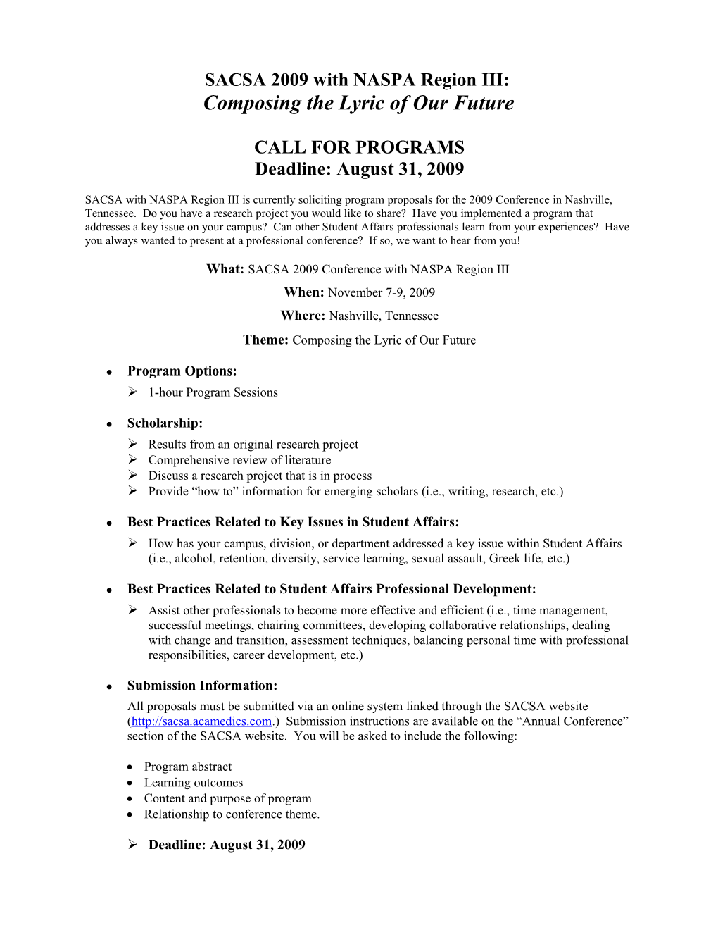 Call for Programs