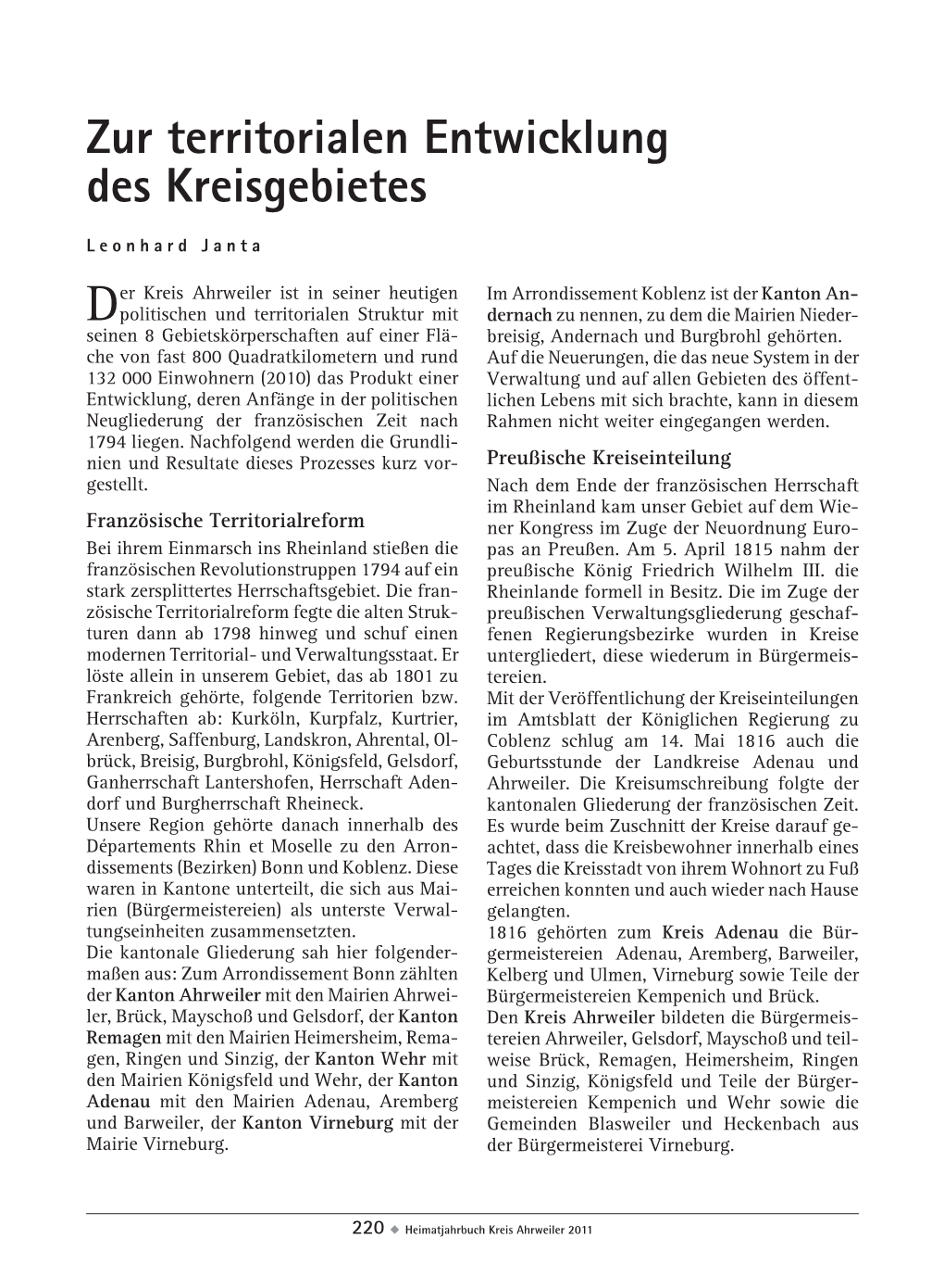 Zur Territorialen Entwicklung Des Kreisgebietes