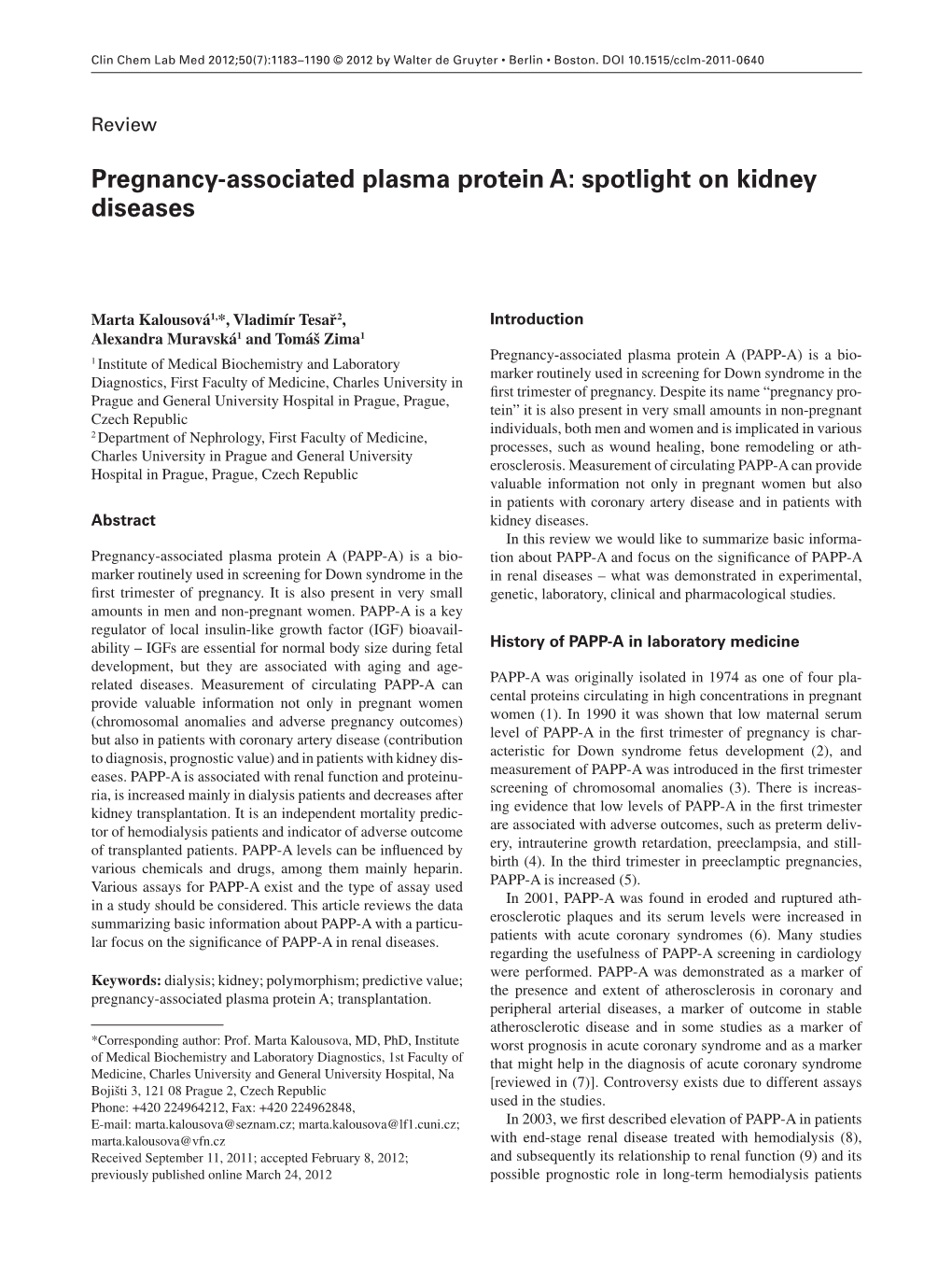 Pregnancy-Associated Plasma Protein A: Spotlight on Kidney Diseases