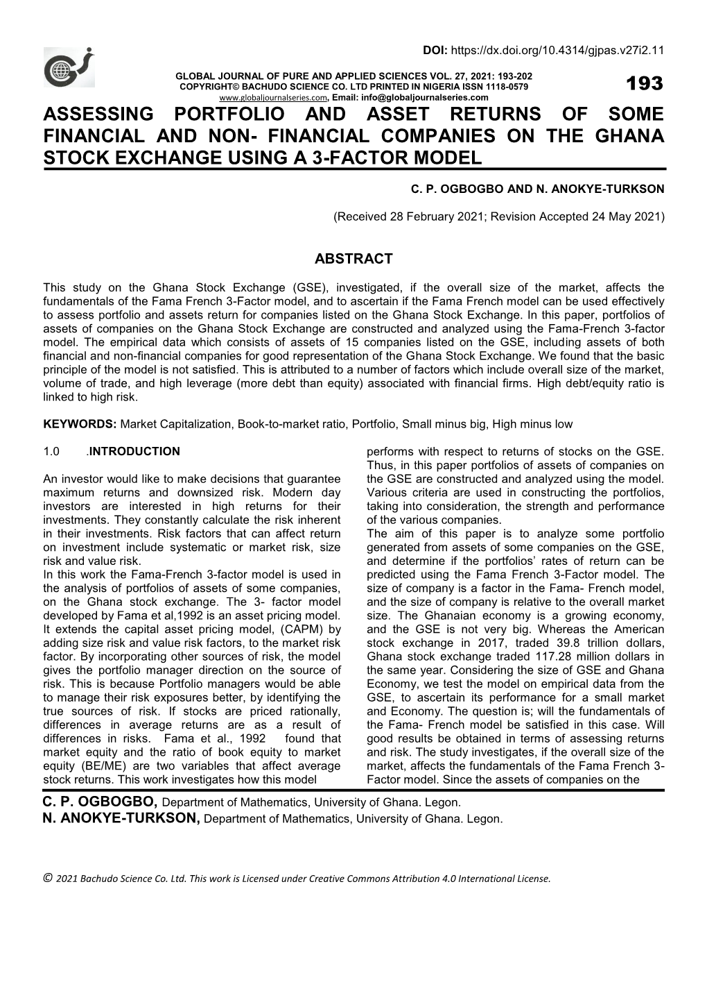 Financial Companies on the Ghana Stock Exchange Using a 3-Factor Model