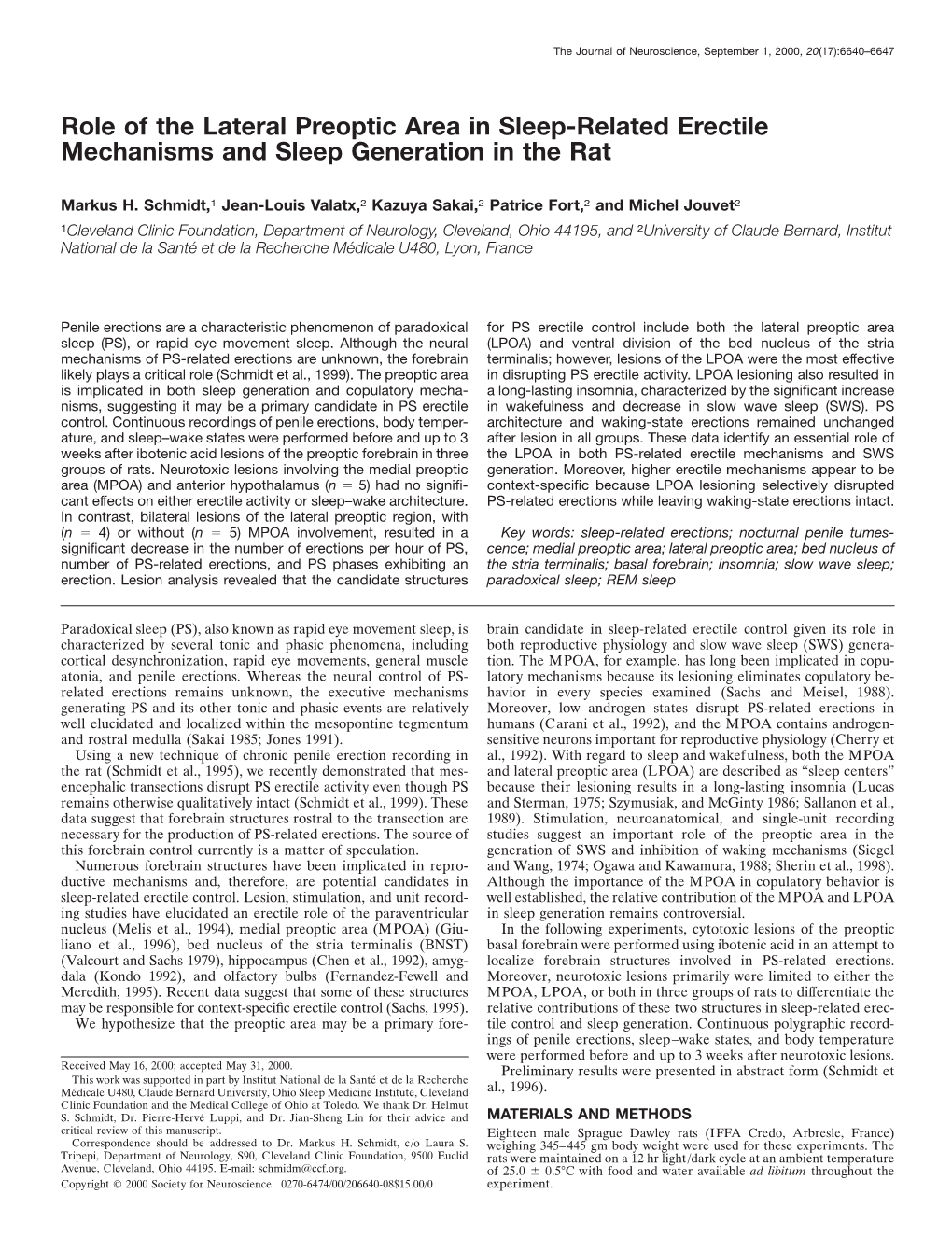 Role of the Lateral Preoptic Area in Sleep-Related Erectile Mechanisms and Sleep Generation in the Rat