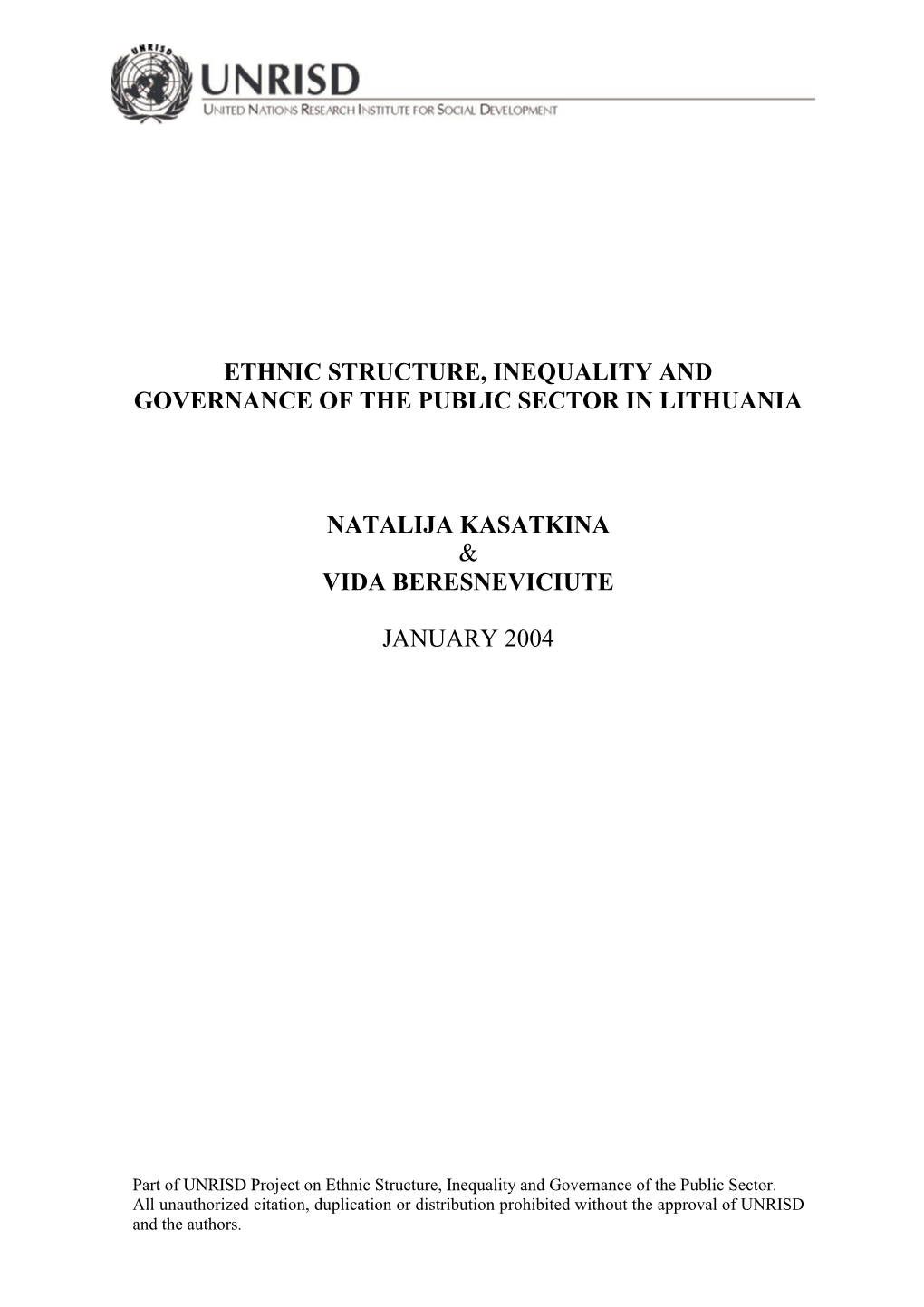 Ethnic Structure, Inequality and Governance of the Public Sector in Lithuania