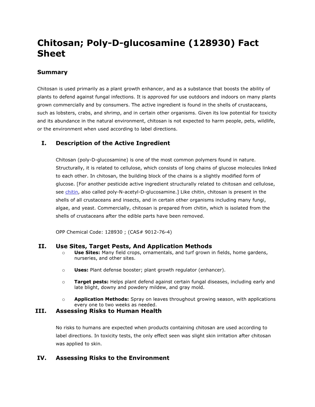 Chitosan; Poly-D-Glucosamine (128930) Fact Sheet