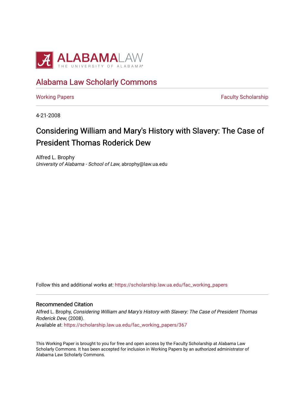 The Case of President Thomas Roderick Dew