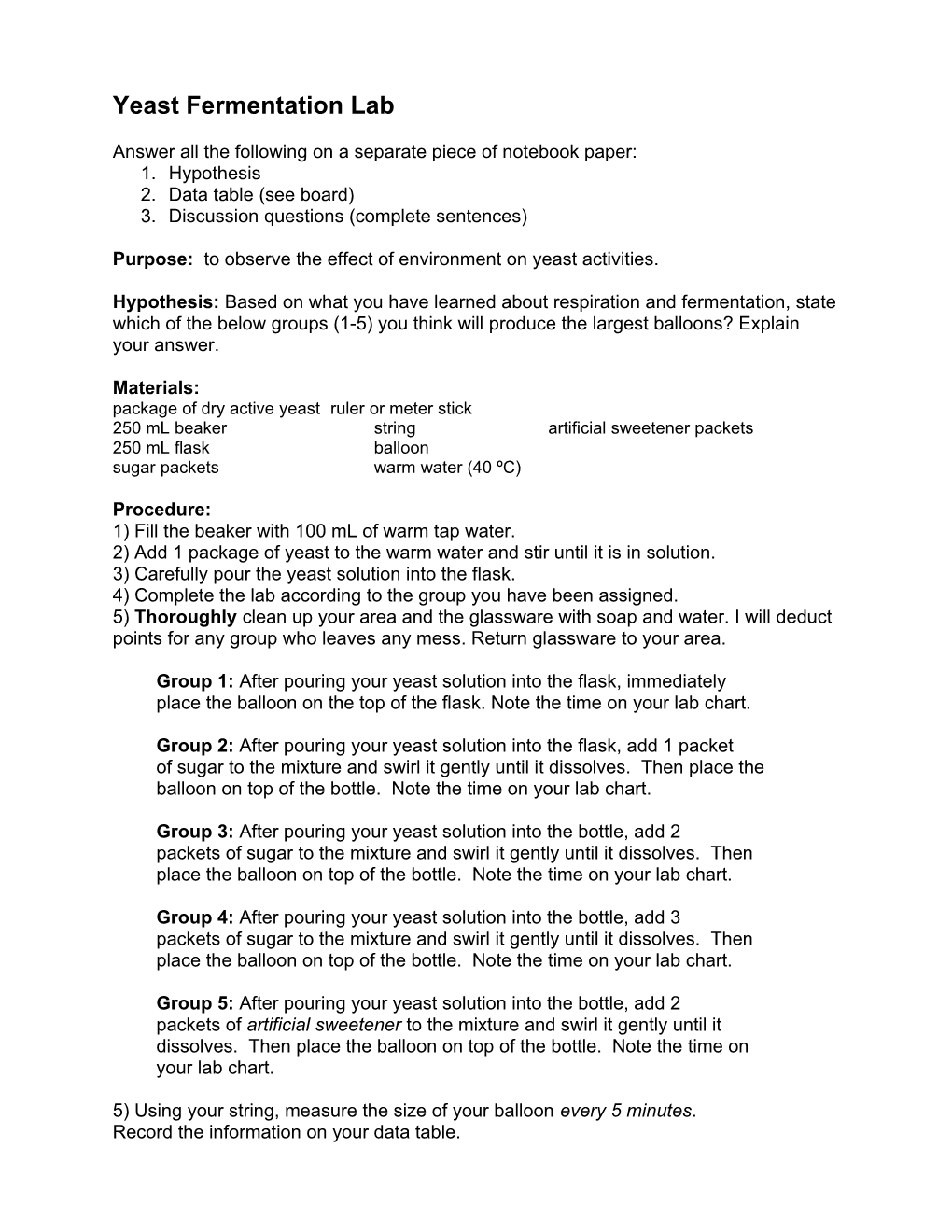 Yeast Fermentation Lab s1